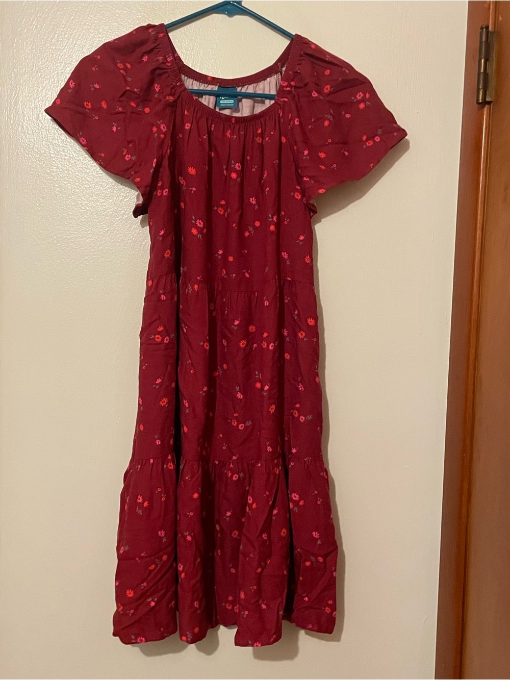 wonder nation Burgundy Floral Tiered Dress size 10/12 girls